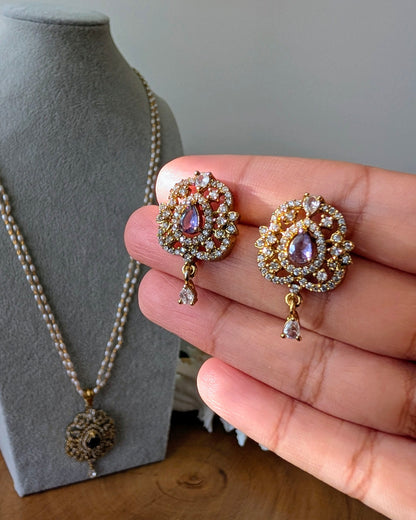 Dainty Pearl Long Necklace - Lavender