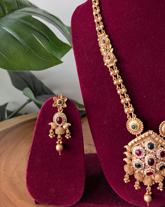 Divya Traditional Long Golden Haram Necklace