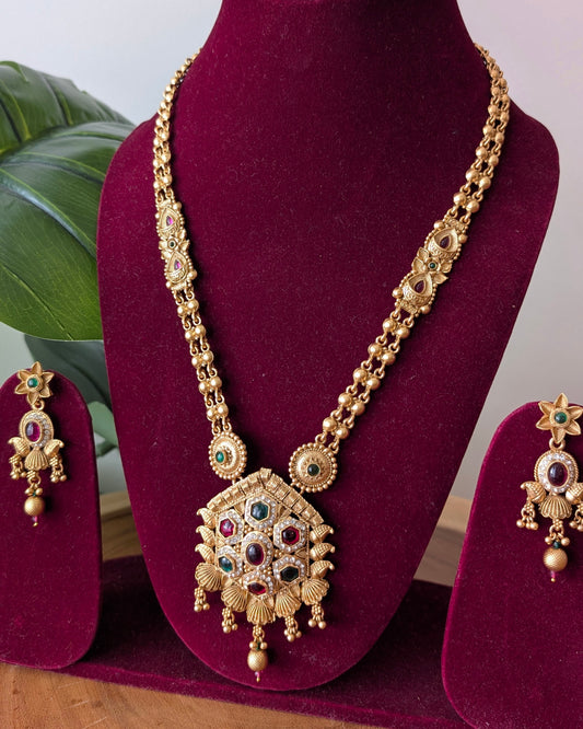 Divya Traditional Long Golden Haram Necklace