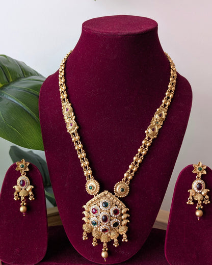 Divya Traditional Long Golden Haram Necklace