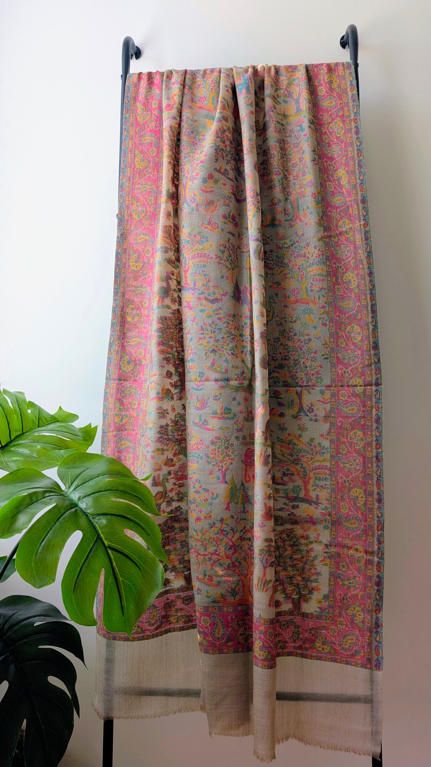 Pure Pashmina Kalamkari Shawl in Earthy Brown