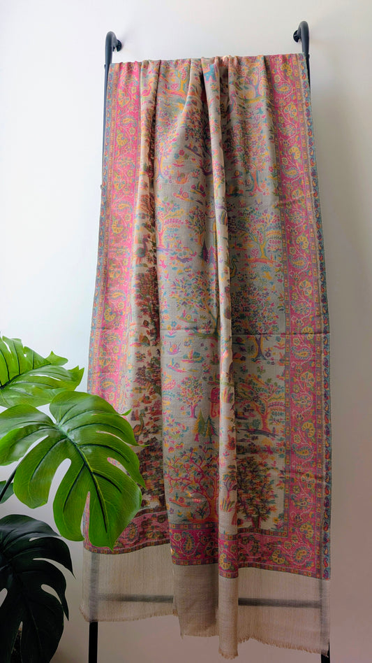 Pure Pashmina Kalamkari Shawl in Earthy Brown