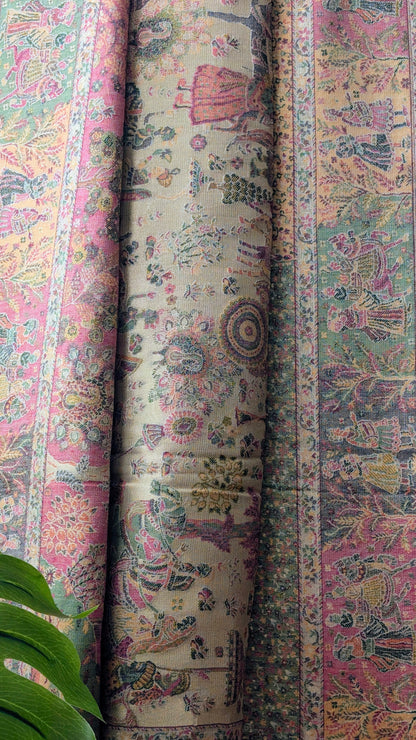 Unisex Semi Pashmina Woolen Darbar Kani Zari Shawl