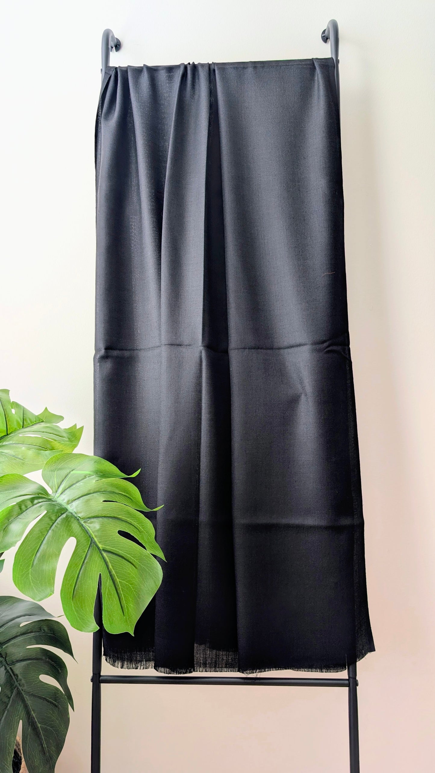 Fine Wool Plain Black Shawl