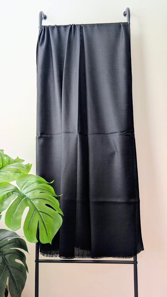 Fine Wool Plain Black Shawl