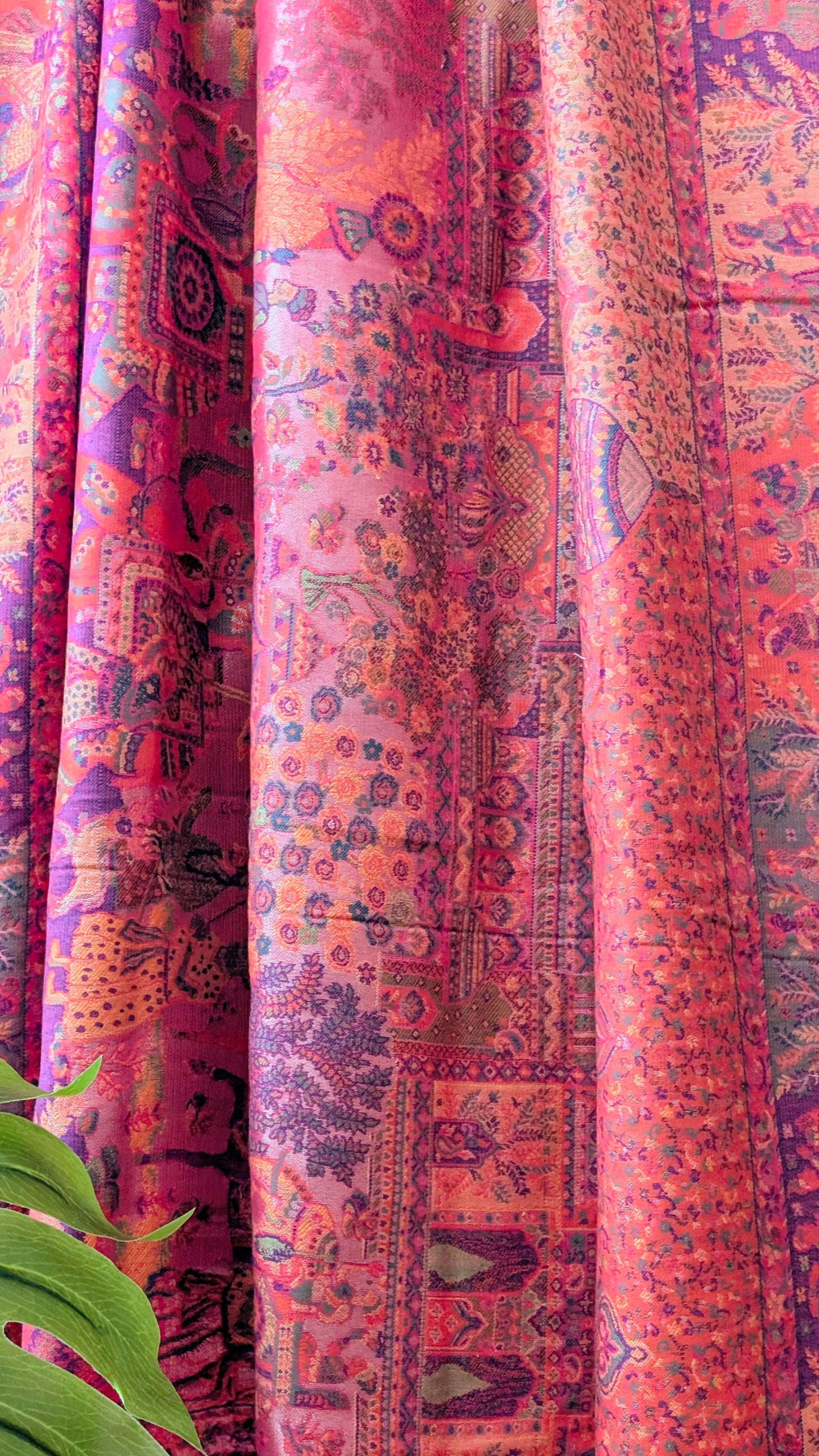 Unisex Semi Pashmina Woolen Darbar Kani Zari Shawl - Pink