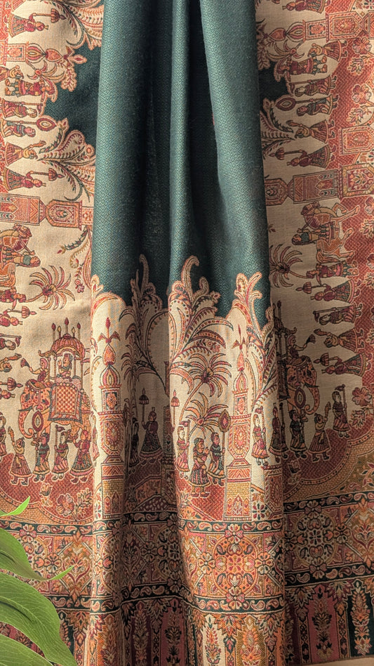 Unisex Woolen Kashmiri Darbar Stole - Green