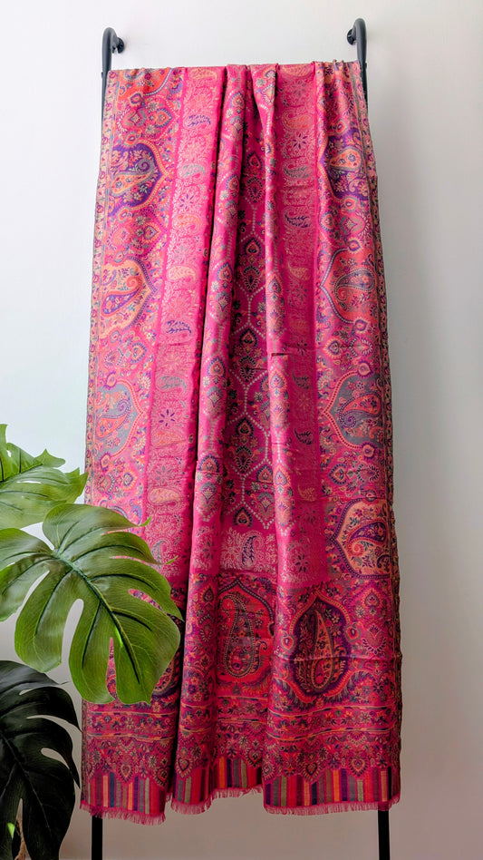 Kani Weave Zari Silk Shawl - Pink