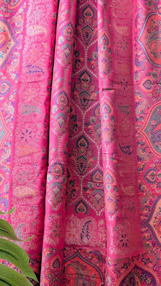 Kani Weave Zari Silk Shawl - Pink