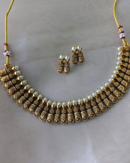 Antique Golden Pearl Choker Necklace