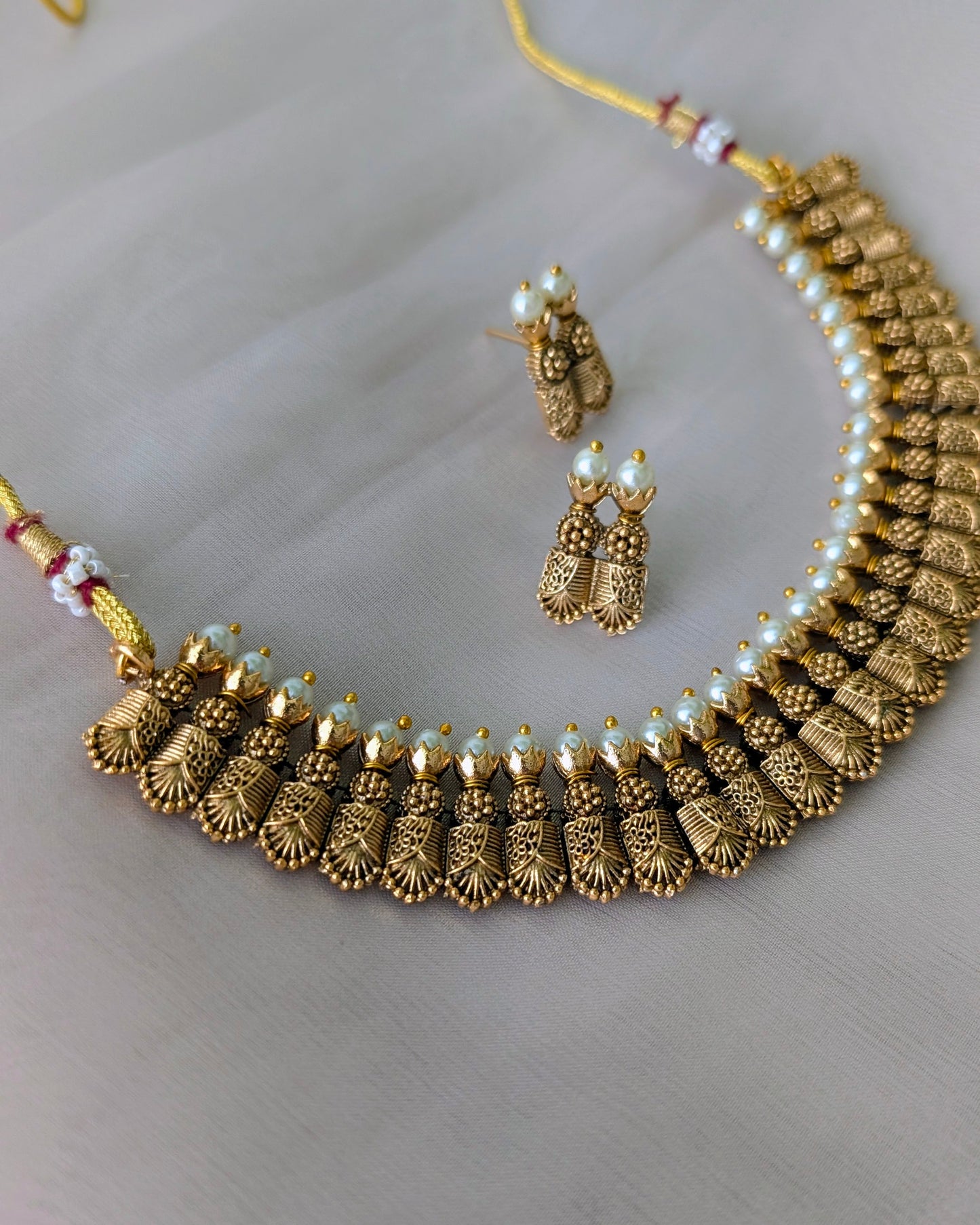 Antique Golden Pearl Choker Necklace