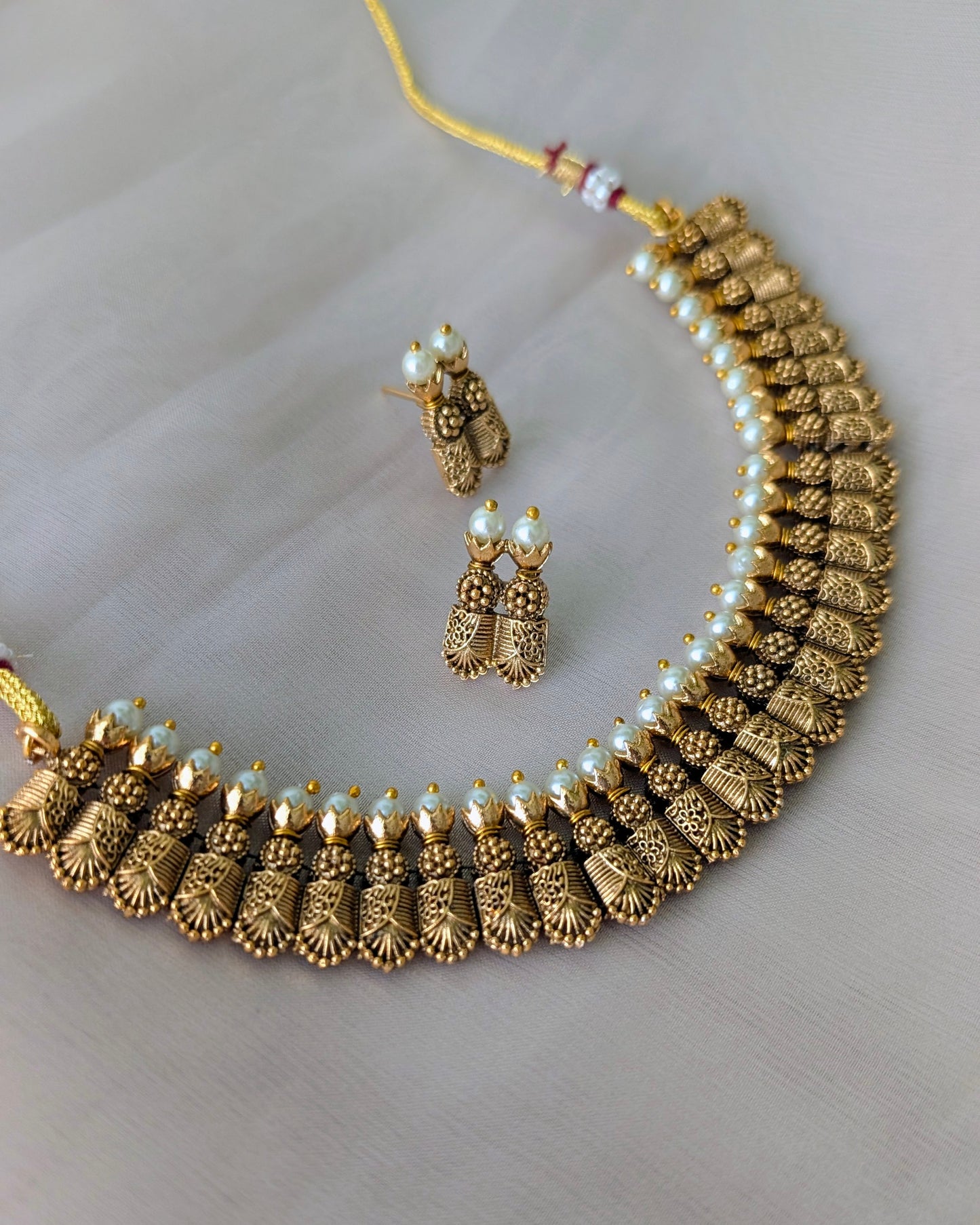 Antique Golden Pearl Choker Necklace