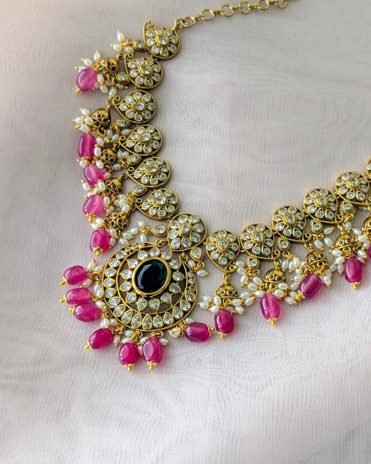 Sanya Victorian AD Necklace - Pink