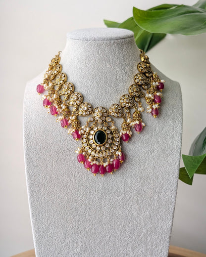 Sanya Victorian AD Necklace - Pink