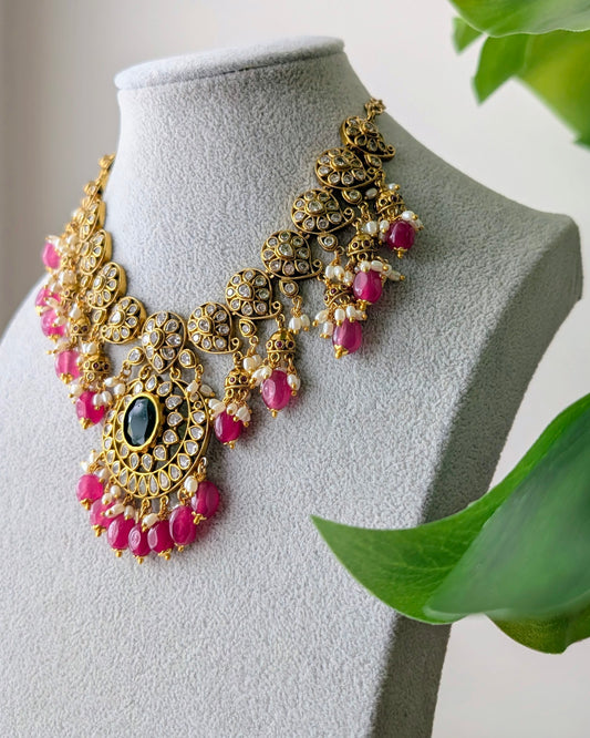 Sanya Victorian AD Necklace - Pink