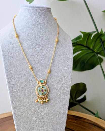 Shreni Heritage Pendant Necklace Set - Mint Blue