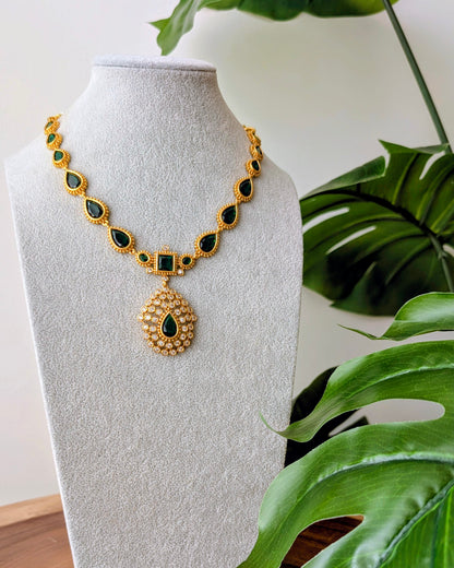Jyothika Inspired Short Haram Necklace - Green