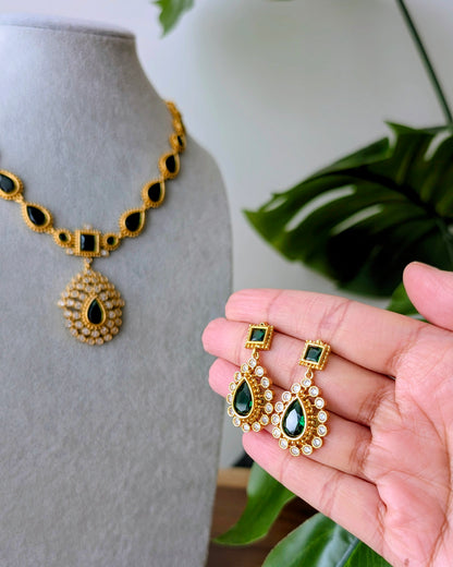 Jyothika Inspired Short Haram Necklace - Green