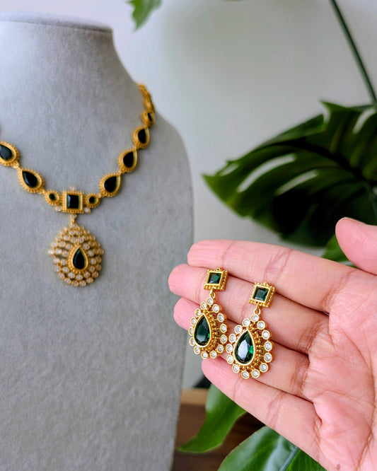Jyothika Inspired Short Haram Necklace - Green