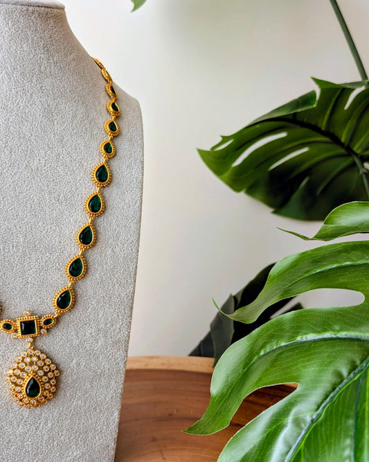 Jyothika Inspired Long Haram Necklace - Green