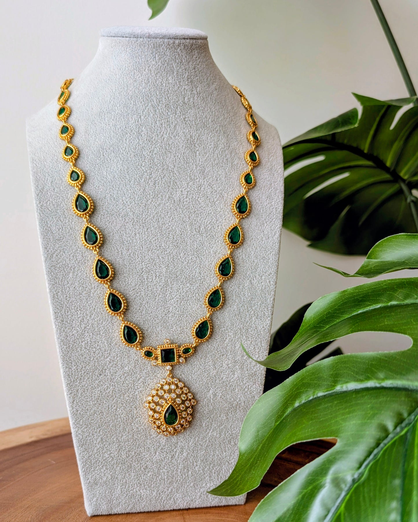 Jyothika Inspired Long Haram Necklace - Green