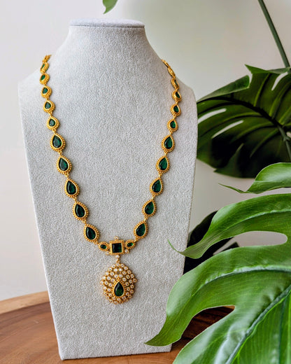Jyothika Inspired Long Haram Necklace - Green