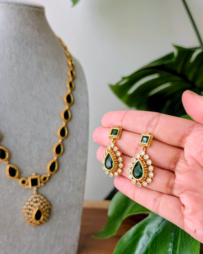 Jyothika Inspired Long Haram Necklace - Green