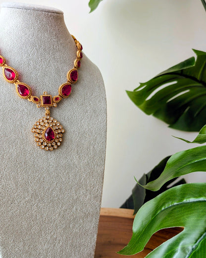 Jyothika Inspired Short Haram Necklace - Ruby
