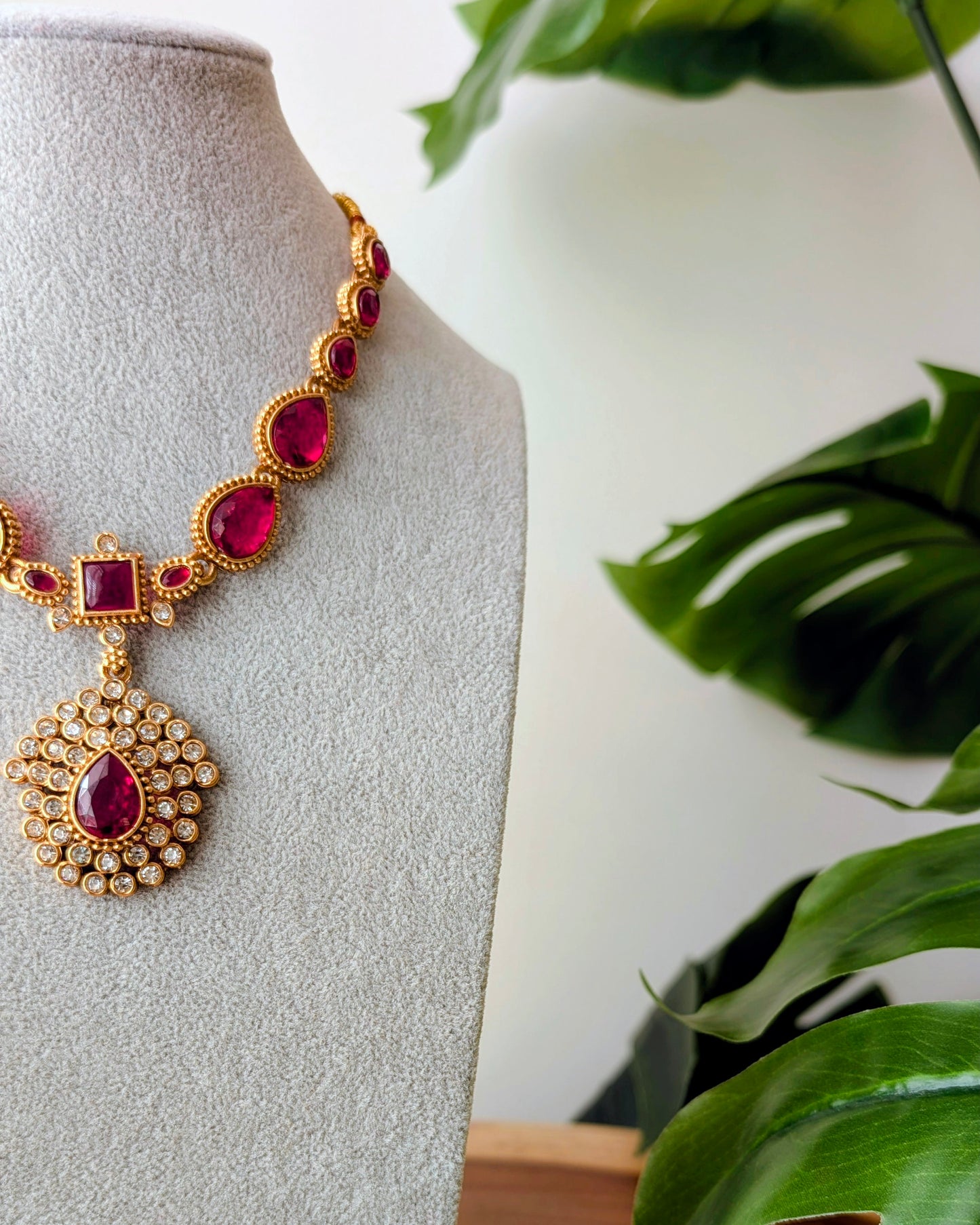 Jyothika Inspired Short Haram Necklace - Ruby