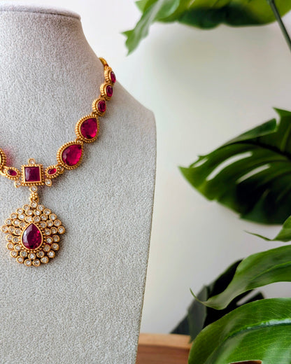 Jyothika Inspired Short Haram Necklace - Ruby