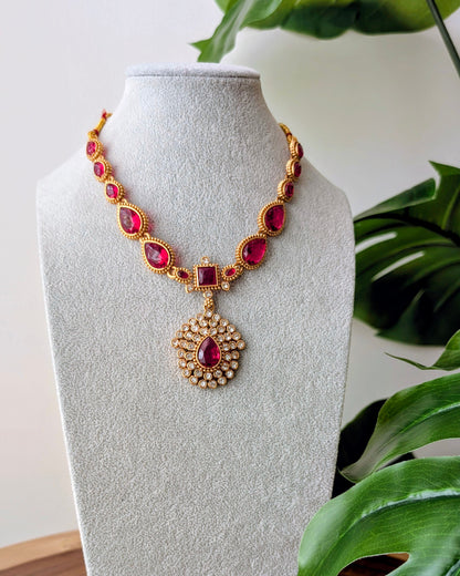 Jyothika Inspired Short Haram Necklace - Ruby