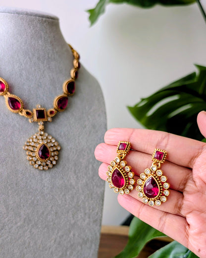 Jyothika Inspired Short Haram Necklace - Ruby