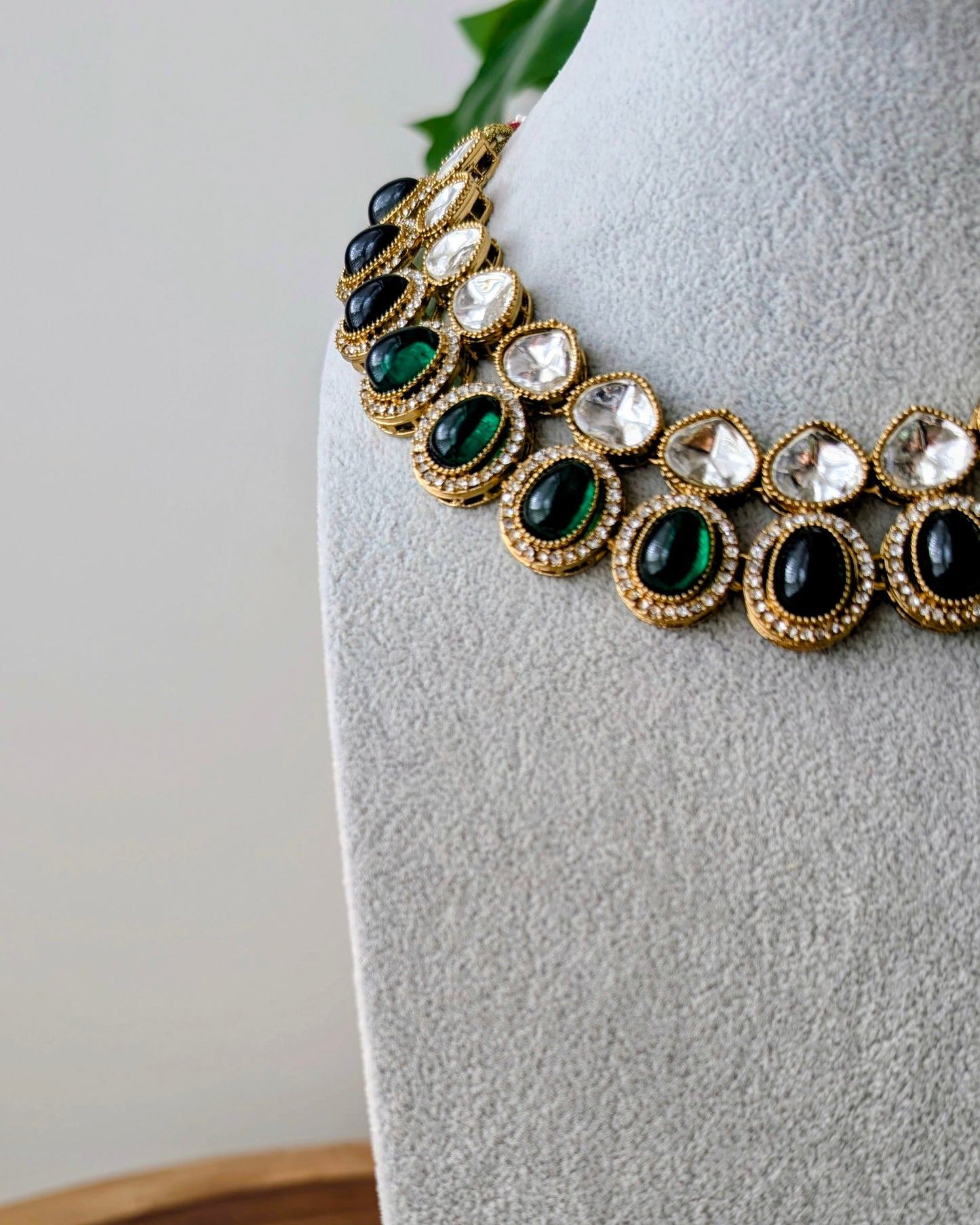Simrat Kundan Polki Necklace - Green