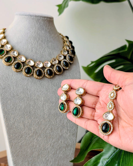 Simrat Kundan Polki Necklace - Green
