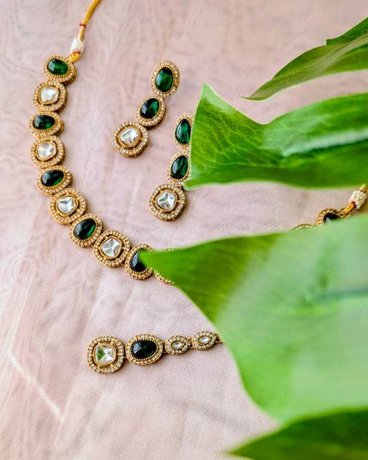 Naira Kundan Polki Necklace - Green