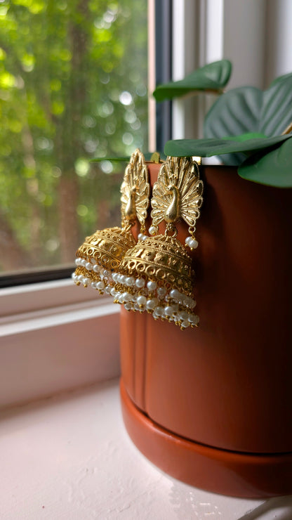 Dharna Oxidized Golden Peacock Jhumka