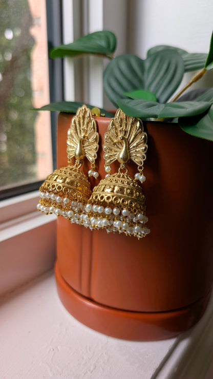 Dharna Oxidized Golden Peacock Jhumka