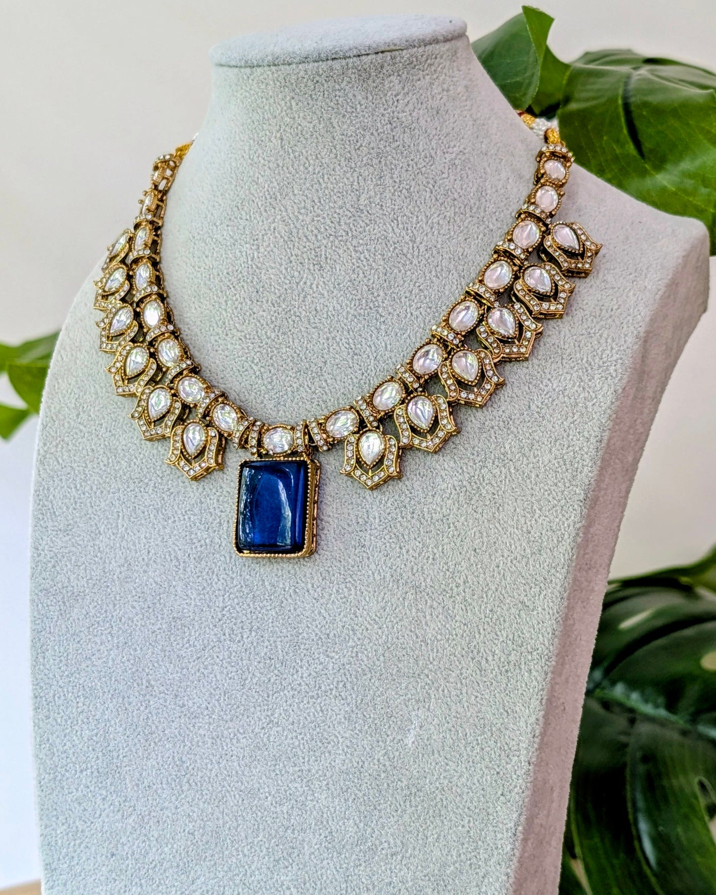 Vanshika Premium Polki Necklace - Blue