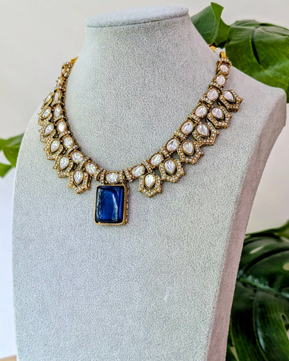 Vanshika Premium Polki Necklace - Blue
