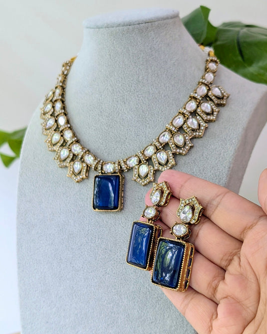 Vanshika Premium Polki Necklace - Blue