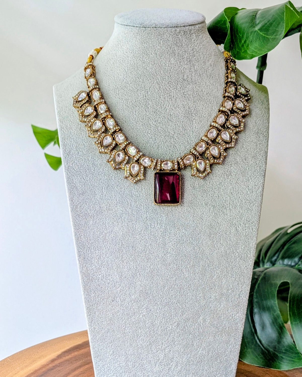 Vanshika Premium Polki Necklace - Maroon
