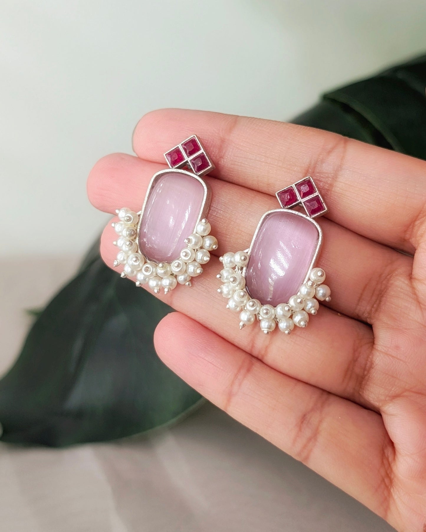 Monalisa Pearl Drop Stud Earrings - Pink