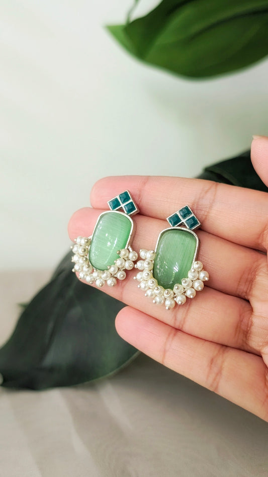 Monalisa Pearl Drop Stud Earrings - Green