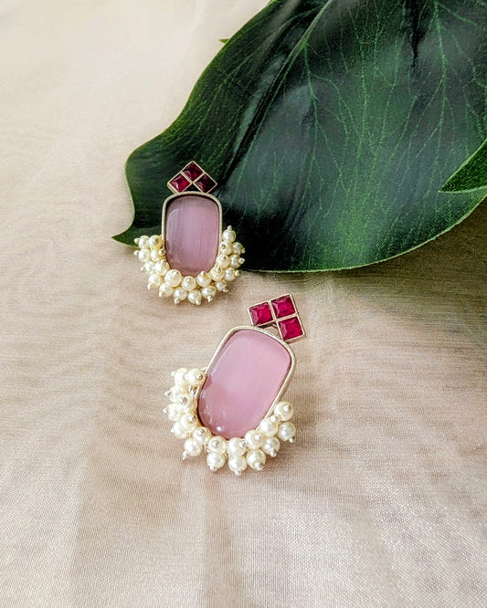 Monalisa Pearl Drop Stud Earrings - Pink