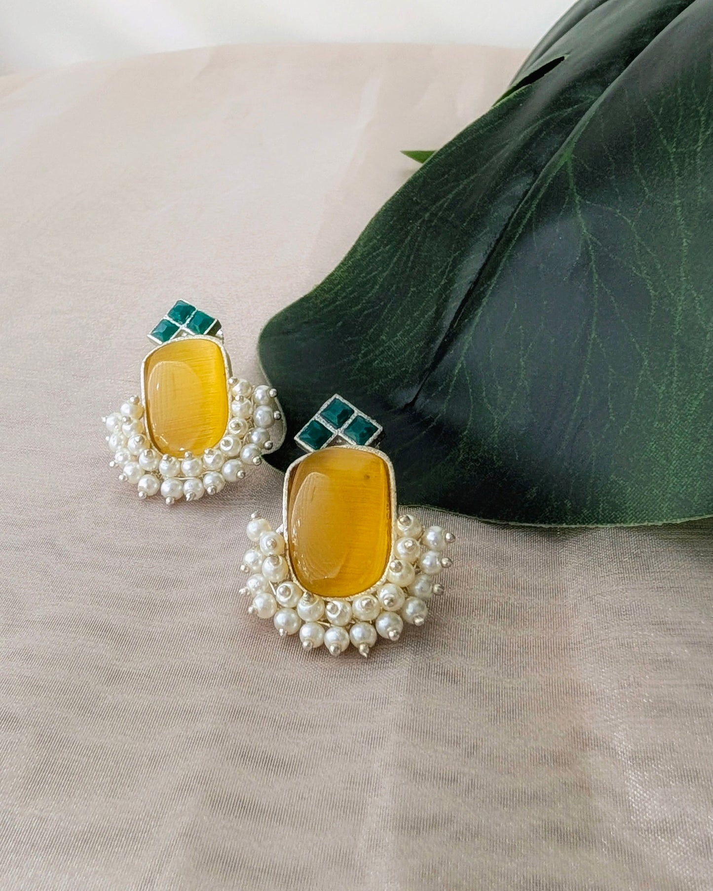 Monalisa Pearl Drop Stud Earrings - Yellow