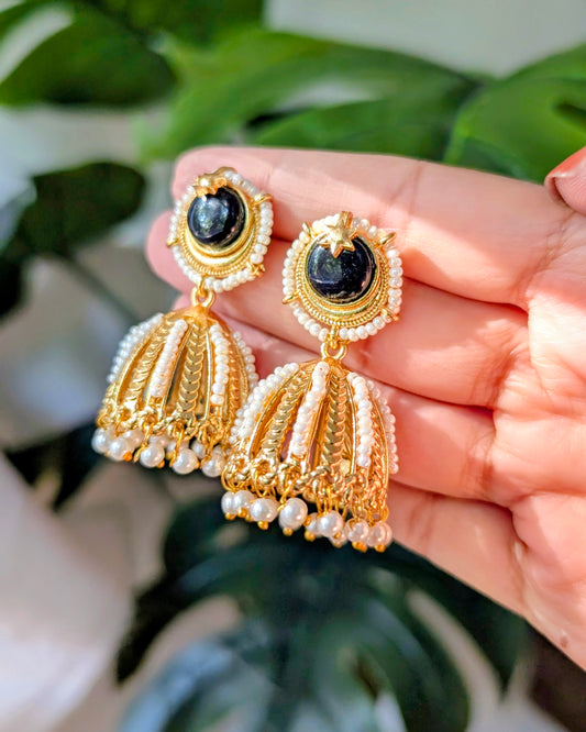 Black Kundan Pearl Jhumka Naina Earrings