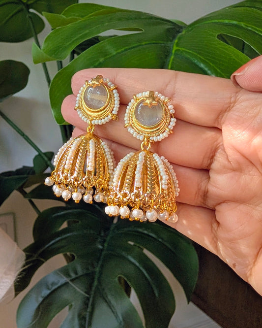 Gray Kundan Pearl Jhumka Naina Earrings