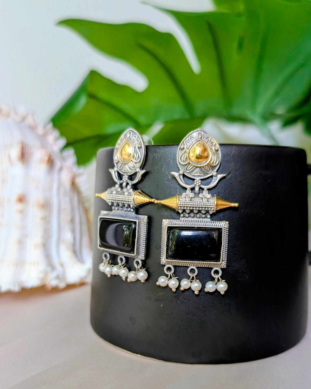 Black Statement Oxidized Silver Dual Tone Naaz Earrings