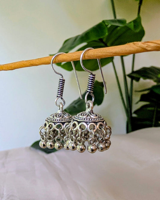 Cute Mini Jhumkis in Oxidized Silver