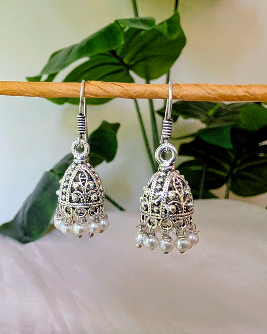 Cute Mini Jhumkis in Oxidized Silver